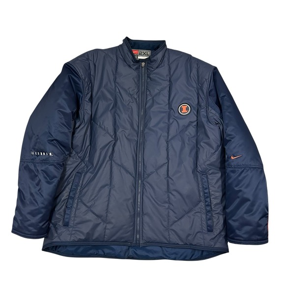 Vintage Nike Team Illinois Fighting Illini Puffer Jacket Men's 2XL Navy Blue - Picture 1 of 10